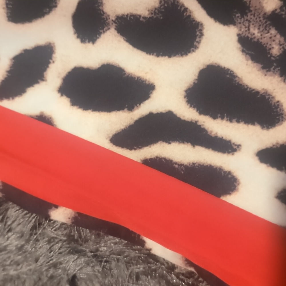 Leopard Print Color Block Wide-Leg Pants with Red Stripe - Picture 6 of 7